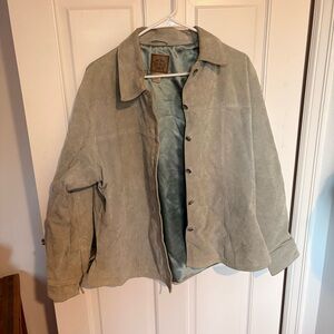 A.M.I Vintage Women's 100% Leather Suede grey Blue Jacket Satin lining Vintage